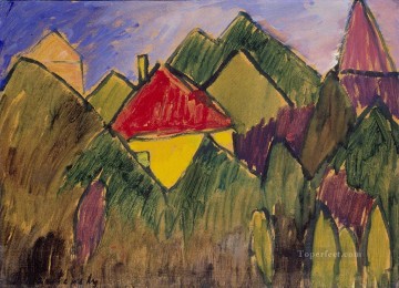 抽象的かつ装飾的 Painting - rote giebel rote d cher 1910 アレクセイ・フォン・ヤウレンスキー 表現主義